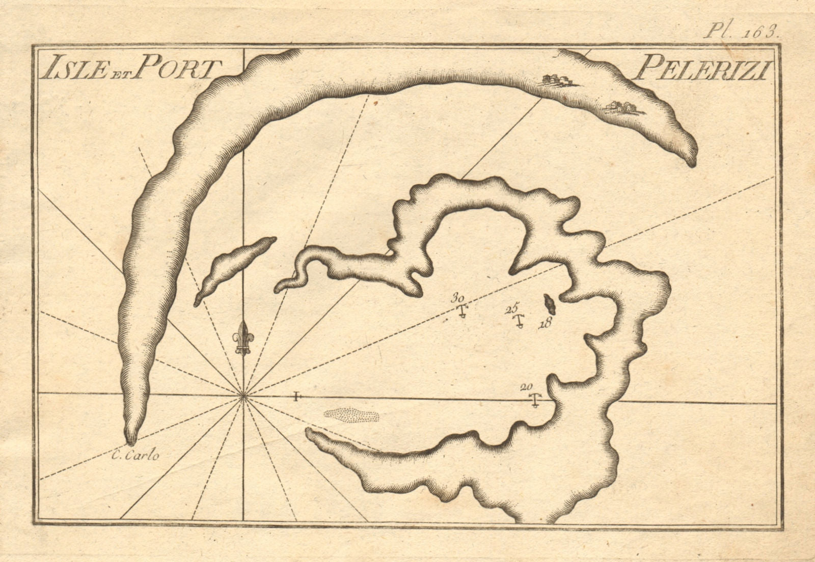 Isle et port Pelerizi. Mediterranean, probably Aegean. Greece. ROUX 1804 map